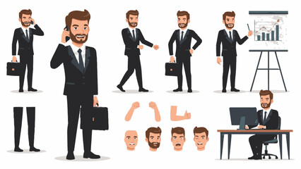 Business Man Character Set Animated Business Professional Posing and Gesturing in Various Scenarios