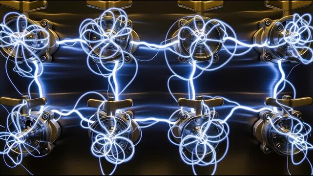 Abstract illustration of electrical circuits and connections with glowing energy