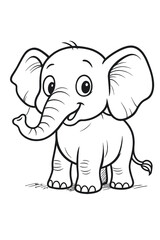 Cute baby elephant cartoon animal character vector drawing for a fun coloring page
