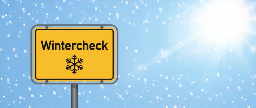 wintercheck traffic sign on snowy winter background illustrated animation