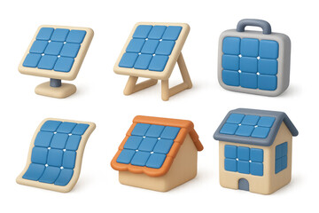 Collection of simple solar panel icons for eco-friendly design projects