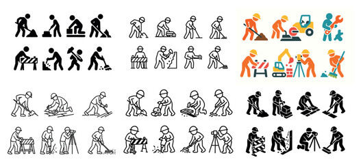 Fototapeta premium Construction worker icons collection set