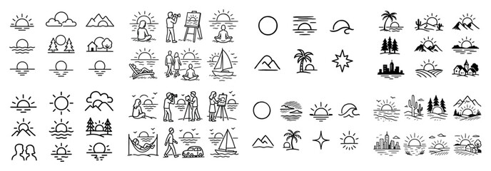 Minimalist line art: nature and people icons collection