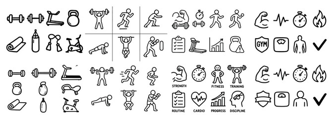Fitness icon set for gym and cardio workouts