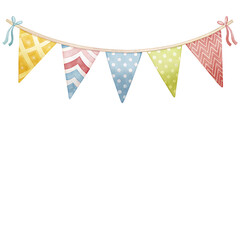Fototapeta premium Watercolor circus bunting banner with colorful patterned flags for festive carnival designs