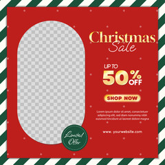 Red Christmas Sale with Product Image Placement. Vector illustration Christmas offer template for social media promotion.