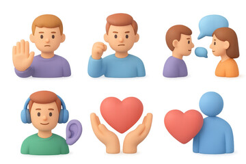 Cartoon communication skills icons collection for creative design projects