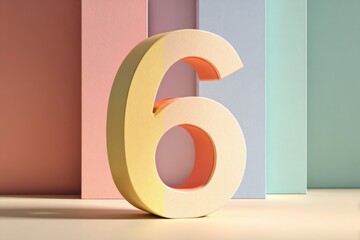 Colorful Number Six Sculpture Surrounded by Pastel Backgrounds