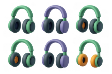 Colorful headphones icon set for digital design and app interface