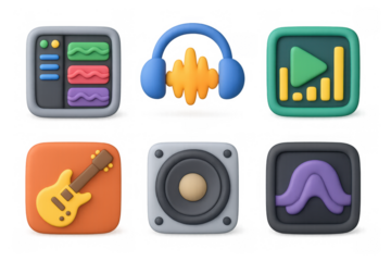 Cartoon audio software icons for music and sound applications