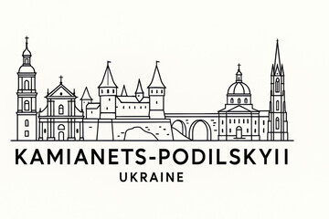 Fototapeta premium Kamianets-Podilskyi. Ukraine Panorama.black and white logo illustration