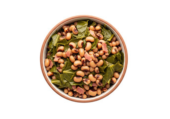 Traditional Southern Black Eyed Peas and Collard Greens Dish Overhead View