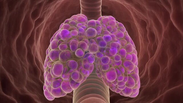 Detailed 3D Animation of a healthy thyroid gland situated within the trachea, highlighting its lobular structure and blood vessel supply, representing endocrine function