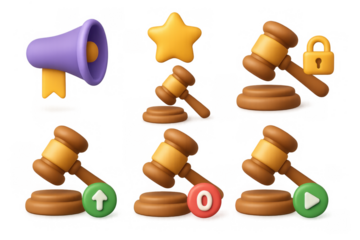 Auction icons with gavel megaphone star and lock for user interfaces and graphic design