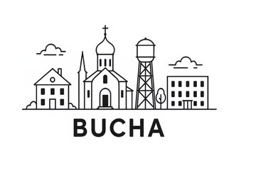 Fototapeta premium Bucha. Ukraine Panorama.black and white logo illustration