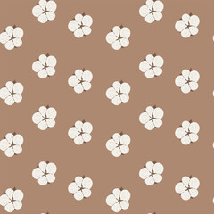 Soft cotton bloom seamless pattern on warm beige background