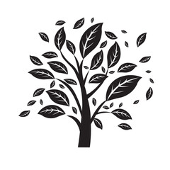 An elegant black tree silhouette with detailed branches and leaves on a transparent background, perfect for logos, nature designs, eco-friendly themes, and minimalist artwork. Ideal for branding, deco
