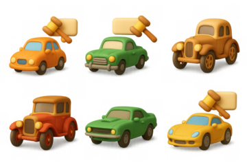 Vintage and modern car auction icons with bid hammer for online bidding and design projects