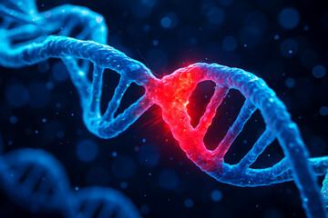 Scientific digital representation of dna double helix structure with genetic mutation