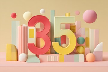 Colorful Geometric Shapes with Large Numbers on Soft Background