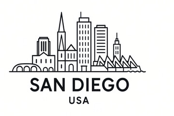 Fototapeta premium San Diego. USA Panorama.black and white logo illustration