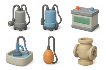 Pump icon set with simple designs for industrial and utility applications