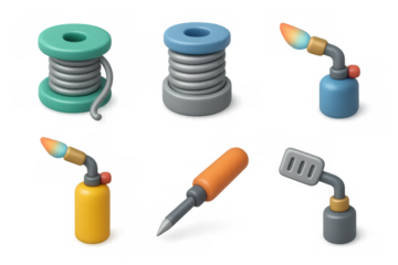 Soldering tools collection with grid arrangement for electronics and metalwork design