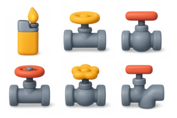 Industrial valve icon set with lighter for design and decoration purposes