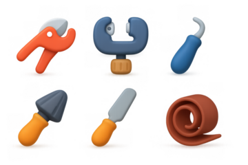 Colorful cartoon tool icons collection for creative design projects