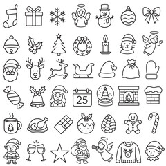 Obraz premium line art of Christmas icon set vector