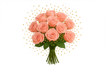 Pink rose bouquet celebrating love and romance on transparent background