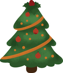 Christmas Tree with Ribbon and Red Baubles