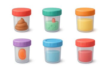 Colorful medical container icons collection for health and science design