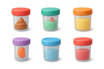 Colorful medical container icons collection for health and science design