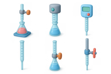 Laboratory burette icon set for educational and scientific design