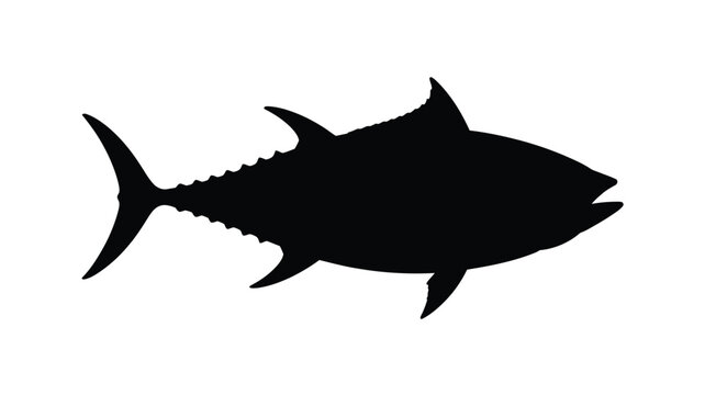 Simple black silhouette illustration of a tuna fish against a clean white background