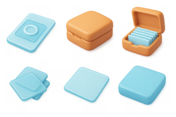 Minimalist icon set for digital interfaces - blue and orange 3d design for web and app development