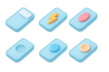 Cartoon icon set with simple geometric designs for ui and app interface elements