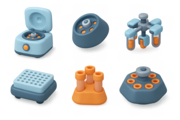 Scientific equipment icon set featuring unique centrifuge designs for modern infographic presentation