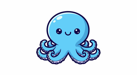 Adorable cartoon octopus with big eyes and a happy smile in blue color. © Arc std.