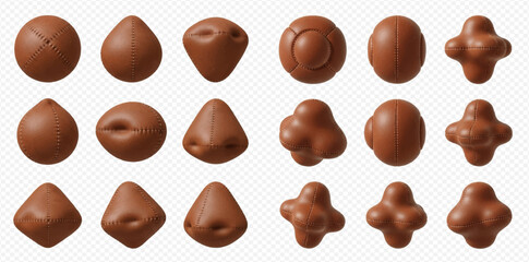 Set of chocolate candies with various shapes isolated on a transparent background.
