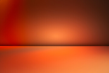 Abstract background with a warm, gradient color palette. Empty table on dark brown wall background....