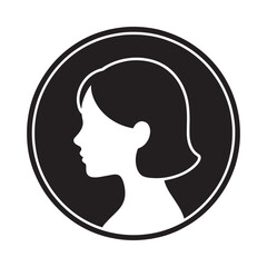 Simple black and white silhouette profile of a woman in a circle