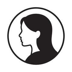 Simple black and white silhouette profile of a woman in a circle