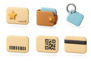 Cartoon card icons with qr and barcode for digital and print design