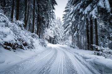 Road in winter forest