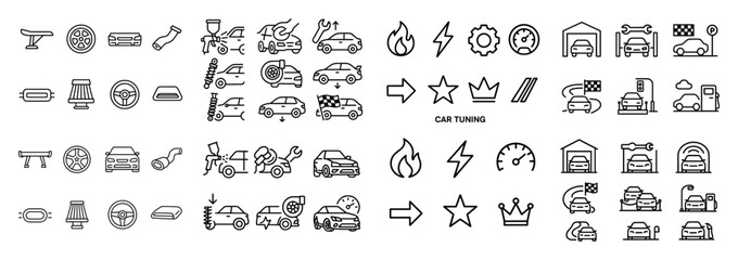 Obraz premium Car tuning icons set collection