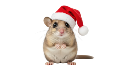 Adorable Mouse Wearing a Red Santa Hat for Christmas Holidays isolated PNG with Transparent Background