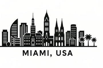 Naklejka premium Miami. USA Panorama.black and white logo illustration