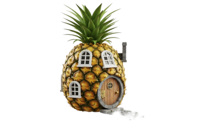 Pineapple house miniature figurine isolated on transparent background